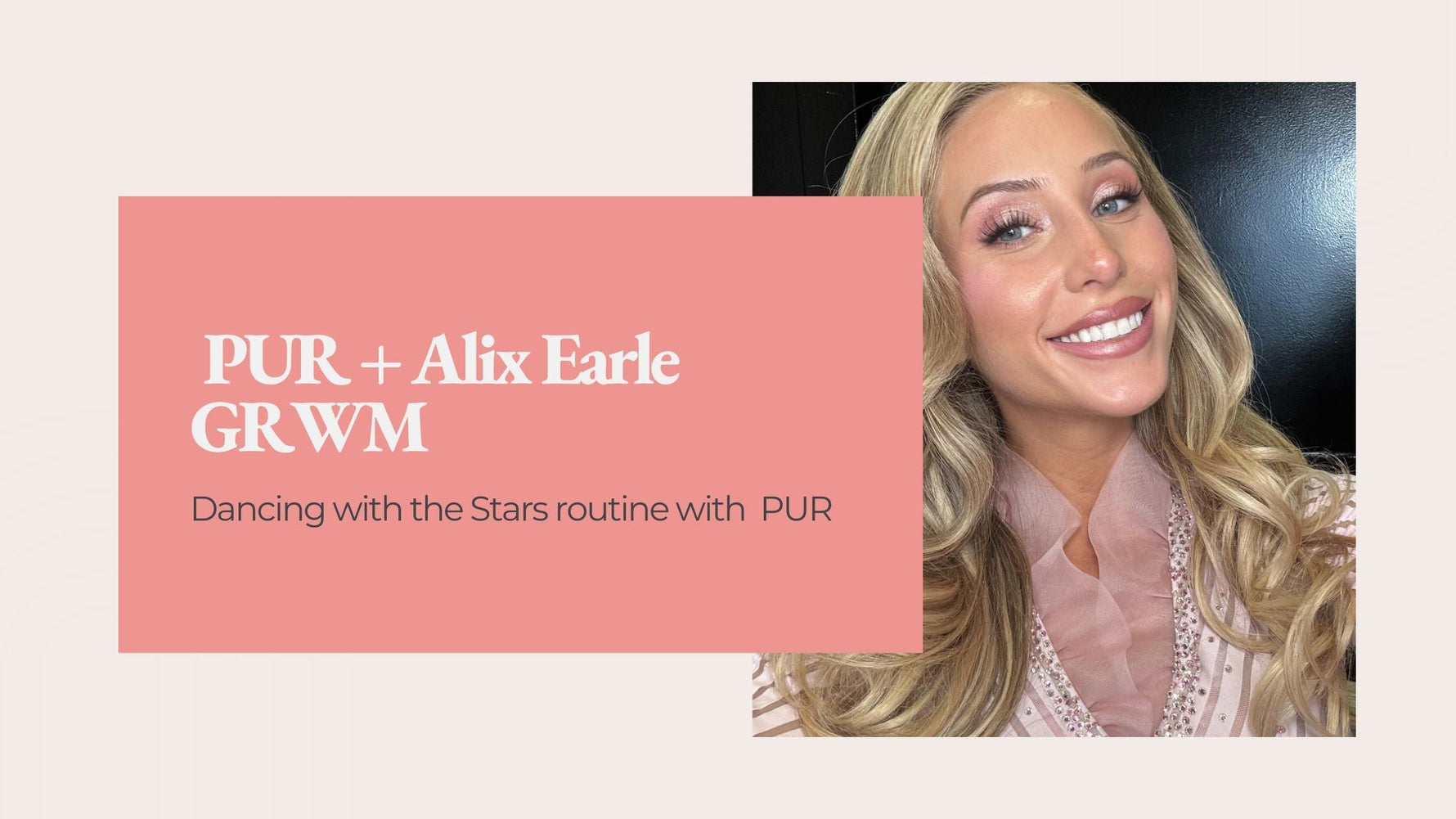 Alix Earle glam look with pink eyeshadow and radiant skin in a collage style.