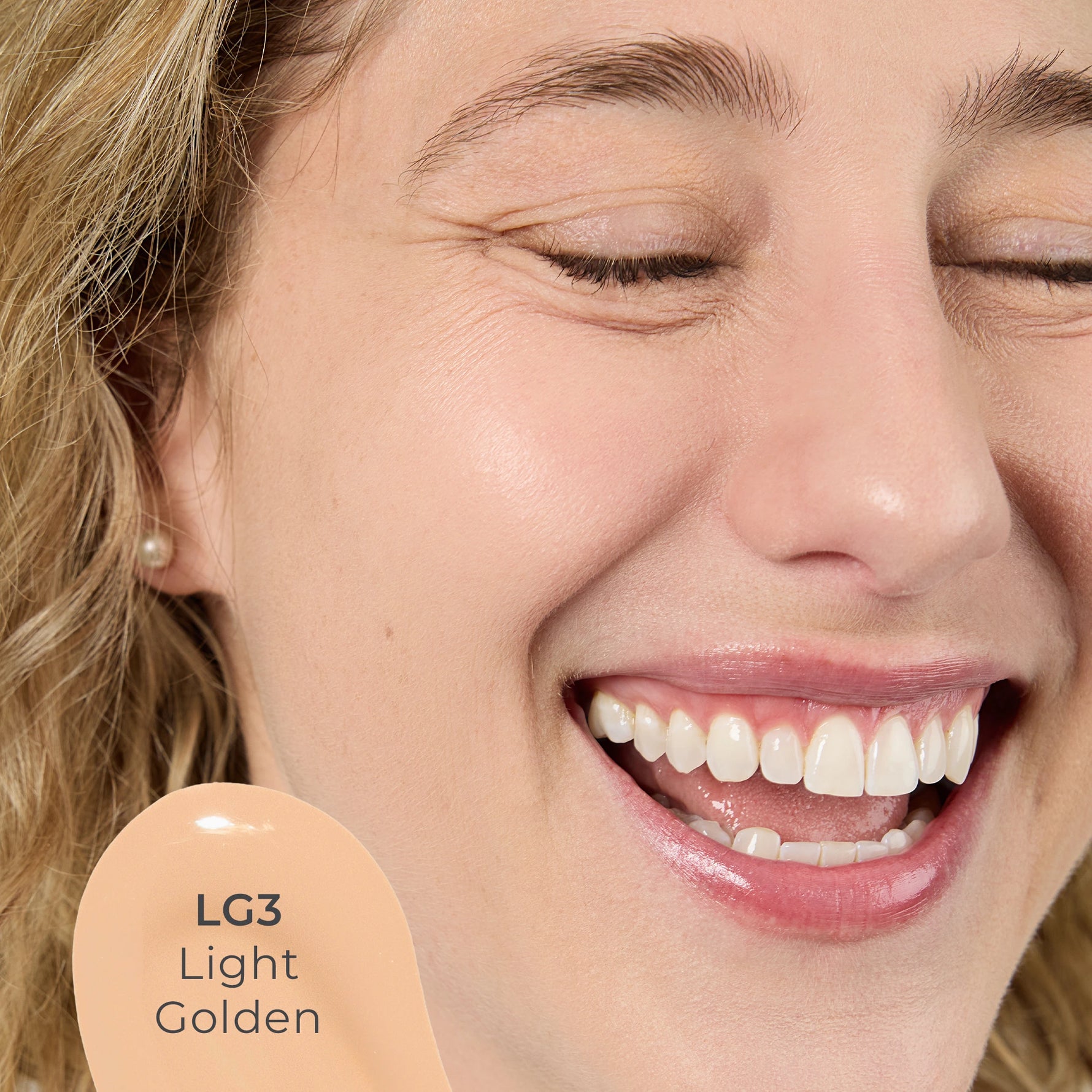 Close-up of a woman's face with LG3 shade 