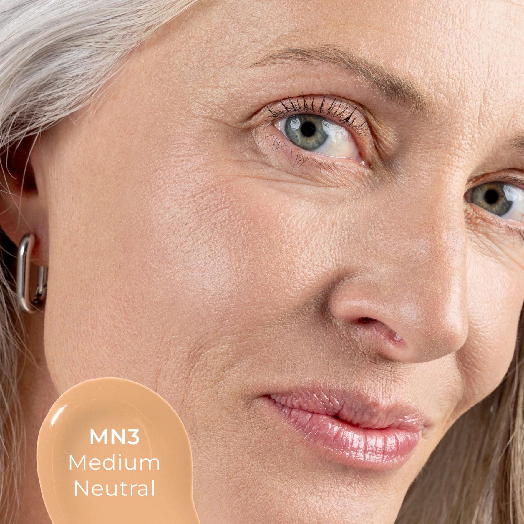 Close-up of a woman's face with MN3 shade 
