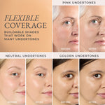 Before and after comparison of flexible coverage with different undertones on a woman's face for shade MN3 