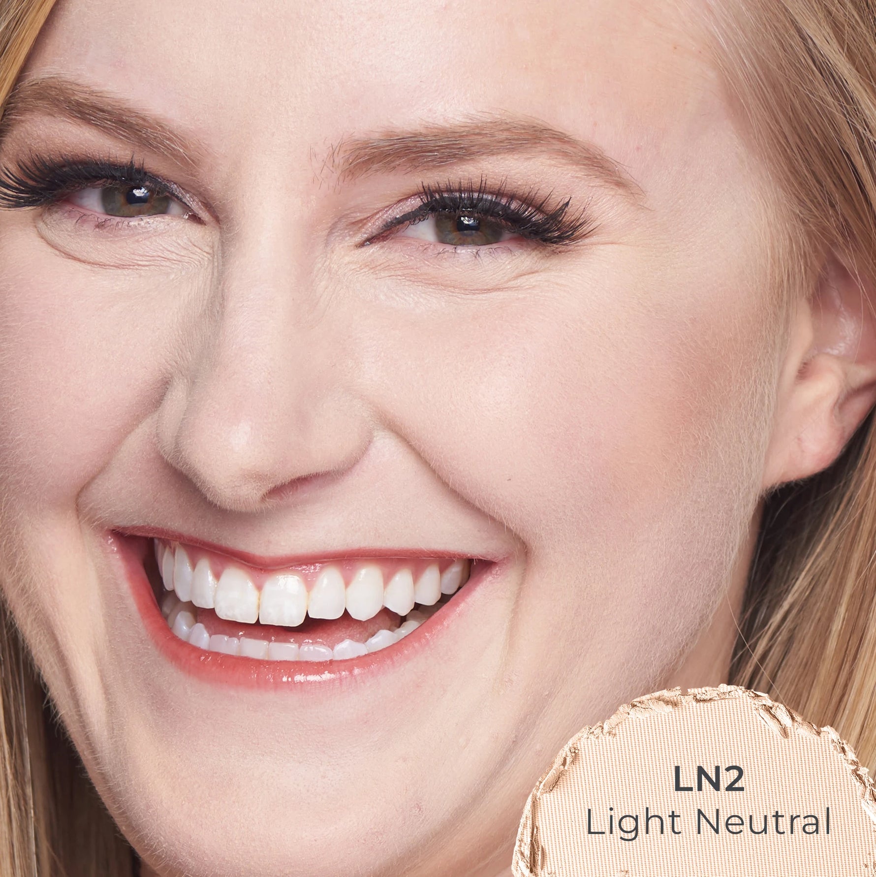 Woman wearing LN2 light neutral foundation shade 