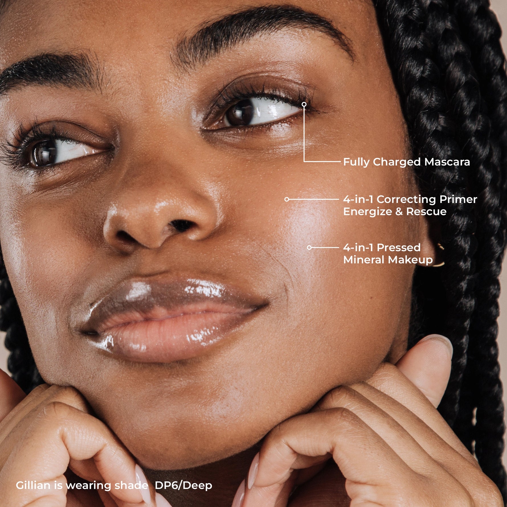 Model with Mascara + Correcting Primer + Pressed Mineral Makeup Combo DP6 Shade