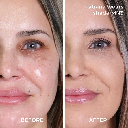 PÜR Find Your Foundation: Before and After of Tatiana wearing shade MN3