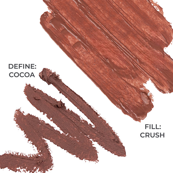 Silky Sculpt in Cocoa Crush - Swatches of Define: Cocoa and Fill: Crush 