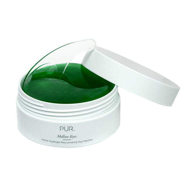 Mellow Eyes in Hemp - Open container showing spatula lifting green eye patches 